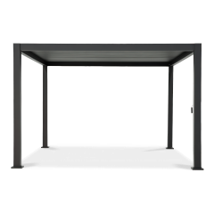 Hliníková pergola Gutroof Premium 3x4 m v antracitové barvě s otočnými lamelami na bílém pozadí
