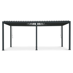 Hliníková pergola Gutroof Premium 3x6 m v antracitové barvě s lamelovou střechou z čelního pohledu