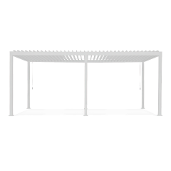 Bílá hliníková pergola Gutroof Premium 3x6 m s otočnou střechou na černém pozadí