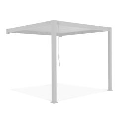 Bílá hliníková pergola ke zdi Gutroof Premium Wall 3x4 m s nastavitelnými lamelami na černém pozadí