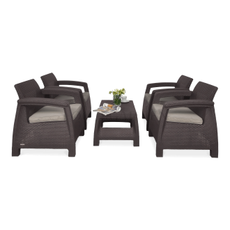 CORFU QUATTRO Hnědá zahradní souprava