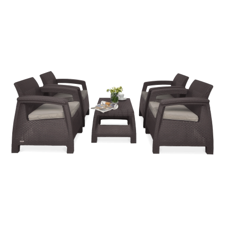 CORFU QUATTRO Hnědá zahradní souprava