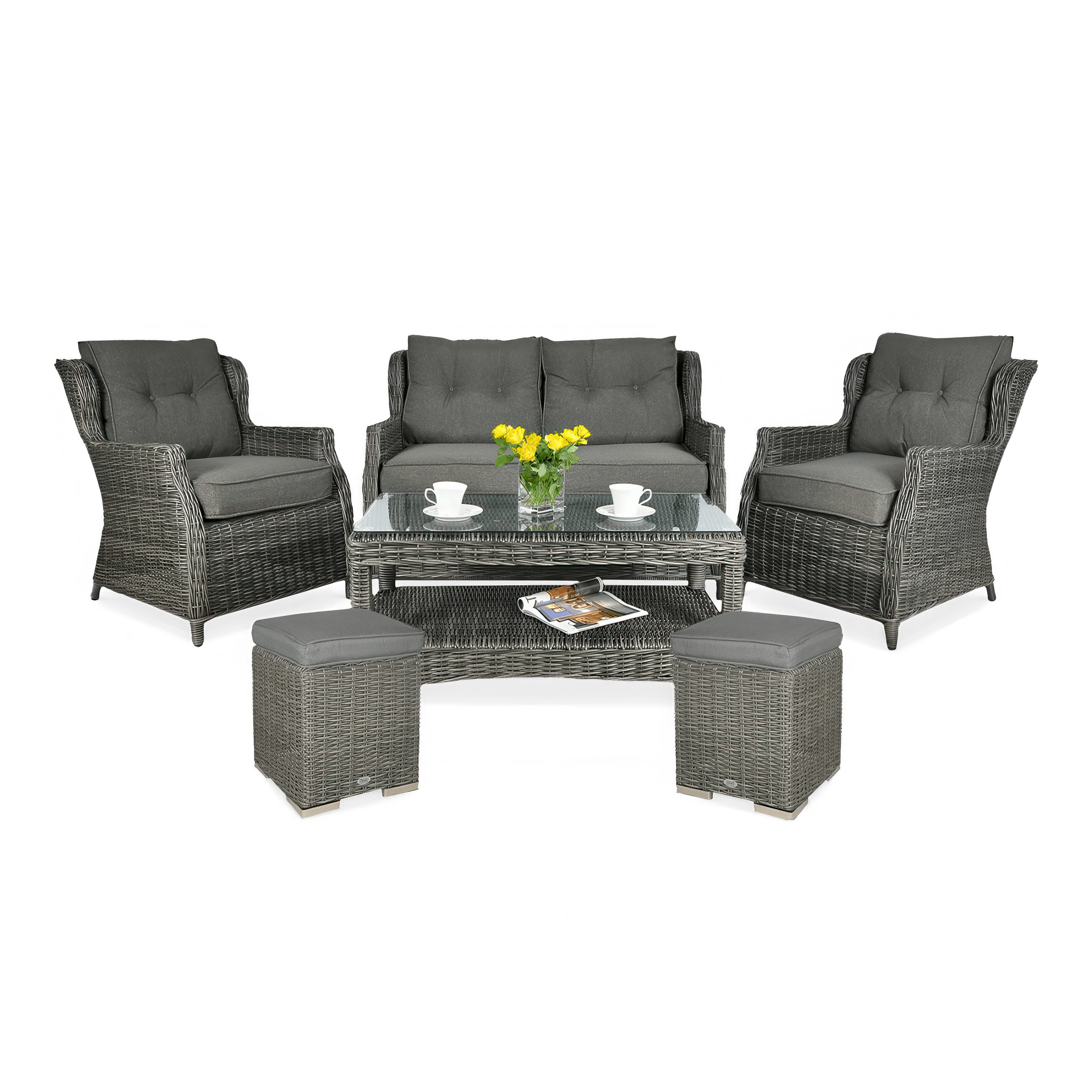 Technorattan nábytek TRIVENTO 2 + PUFY Dark Grey