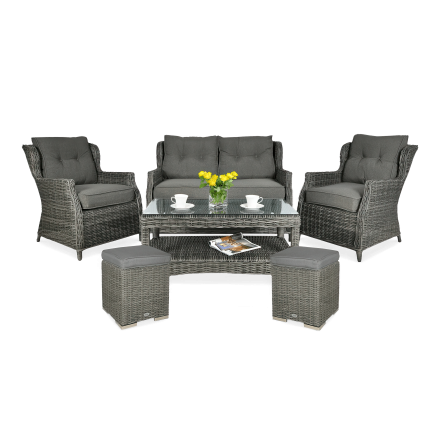 Technorattan nábytek TRIVENTO 2 + PUFY Dark Grey