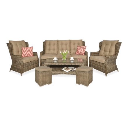 Technorattanová sada TRIVENTO 3 + PUFY Brown