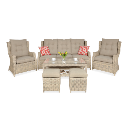 Technorattanová sada TRIVENTO 3 + PUFY Béžová