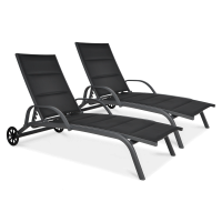 2x MAJORKA Černé hliníkové zahradní lehátko