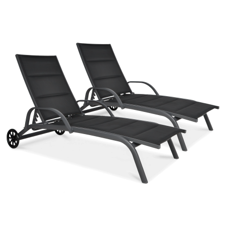 2x MAJORKA Černé hliníkové zahradní lehátko