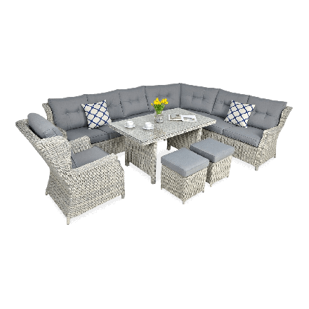 Technorattanová rohová sedací souprava TRIVENTO DINING bílá šedá