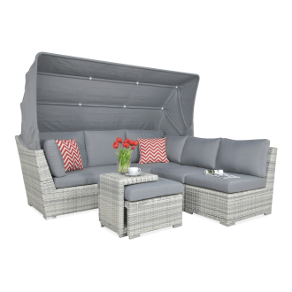 Modulární rohová sedací souprava s technorattanem CORSO RELAX White Grey