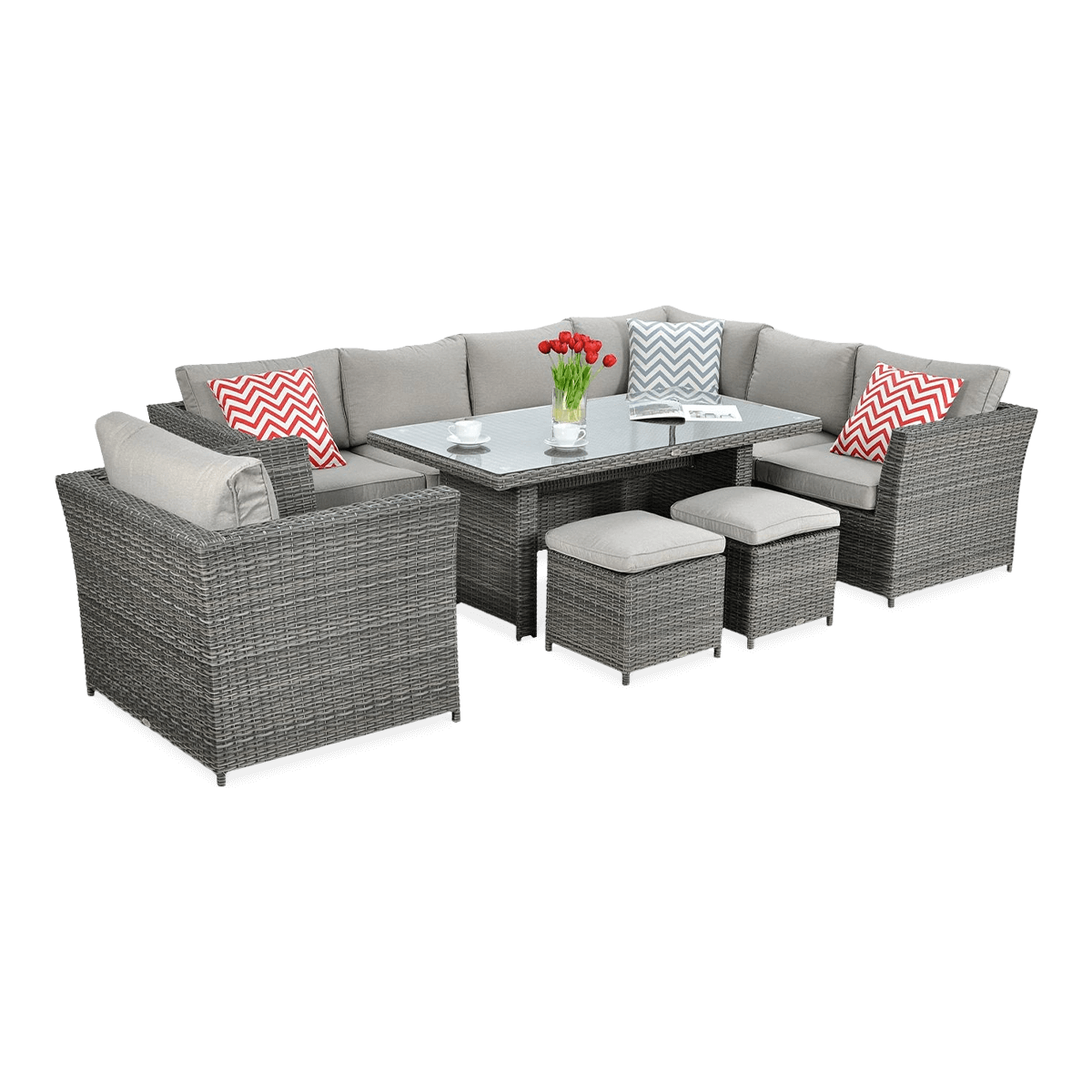 Technorattan rohový MONIZ DINING PLUS tmavě šedý