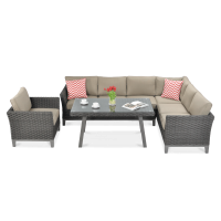 Technorattanová rohová pohovka MALAGA DINING + SEDACÍ souprava hnědá