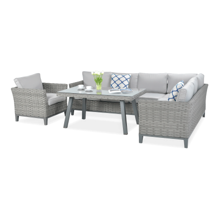 Technorattanová rohová pohovka MALAGA DINING + křeslo Modern Grey