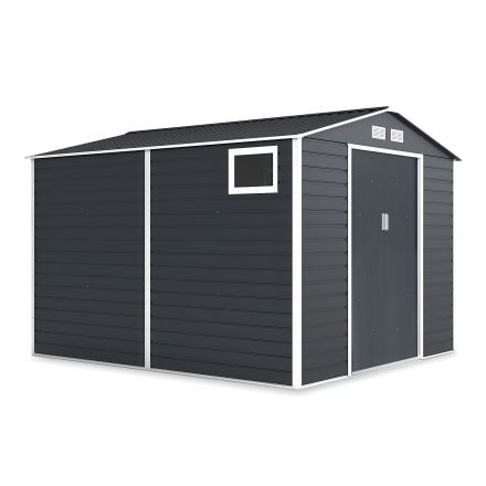 Domek narzędziowy Montreal Cold Grey na białym tle, zdjęcie z boku