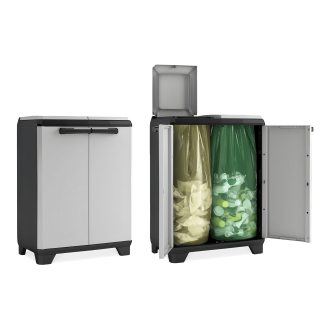 Pojemnik do recyklingu śmieci SPLIT PREMIUM CABINET - porównanie otwartych i zamkniętych drzwiczek