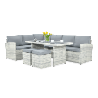 Technorattan rohový SALO + PUFY Bílá šedá