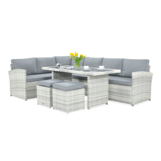 Technorattan rohový SALO + PUFY Bílá šedá