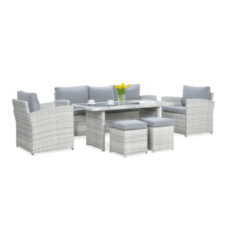 Technorattanová souprava BORNEO + PUFY Bílá šedá