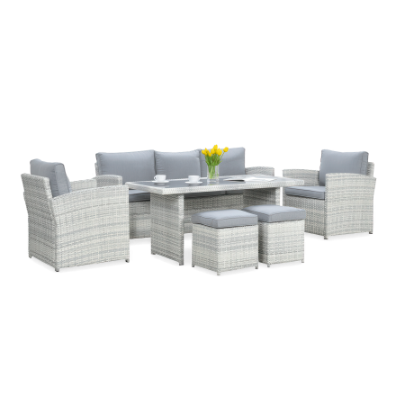 Technorattanová souprava BORNEO + PUFY Bílá šedá