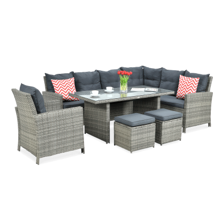 Technorattan IBIZA rohová sedací souprava + křeslo Grey