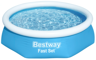 Samostavěcí bazén Bestway Fast Set 2,44 x 0,61 m s bílým nafukovacím prstencem plný čisté vody