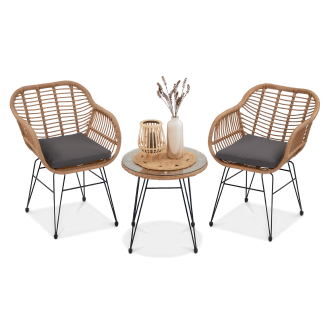 KUBU 2+1 balkonový stůl a židle, béžová - FOCUS GARDEN