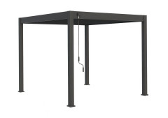 Hliníková pergola Gutroof ELEGANCE 3x3 m v antracitové barvě s klikou pro ovládání lamel na bílém pozadí