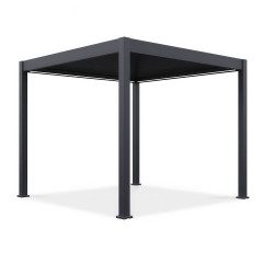 Antracitová hliníková pergola Gutroof ELEGANCE AUTOMATIC 3x3 m s kovovou konstrukcí na bílém podkladu