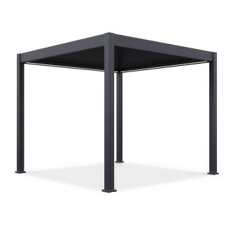 Antracitová hliníková pergola Gutroof ELEGANCE AUTOMATIC 3x3 m s kovovou konstrukcí na bílém podkladu