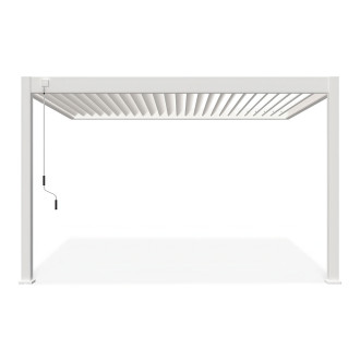 Bílá hliníková pergola ke stěně Gutroof ELEGANCE WALL 3x4 s nastavitelnými lamelami a ruční klikou na ovládání
