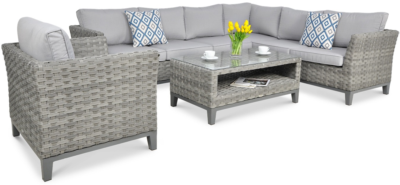 Technorattanová rohová pohovka MALAGA CAFFE + SEDADLO Moderní šedá