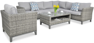 Technorattanová rohová pohovka MALAGA CAFFE + SEDADLO Moderní šedá