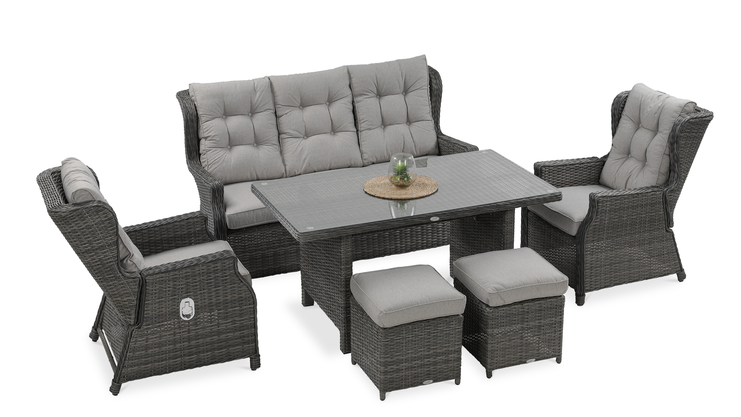 Technorattan nábytek BALTIMORE JÍDELNA + PUFY Tmavě šedá