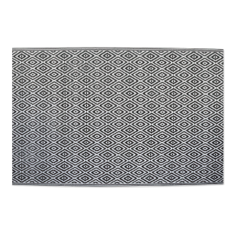 Balkonový koberec MoodMe Black 160x230cm s černobílým geometrickým vzorem kosočtverců při pohledu shora