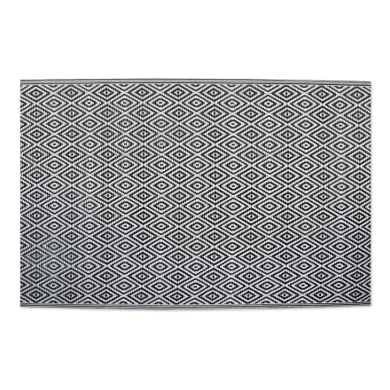 Balkonový koberec MoodMe Black 160x230cm s černobílým geometrickým vzorem kosočtverců při pohledu shora