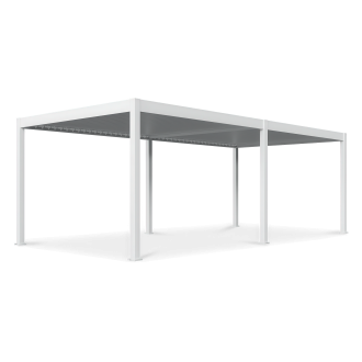 Bílá zahradní pergola s LED osvětlením DELUXE Automatic 3,6x7,2 m Gutroof na bílém pozadí