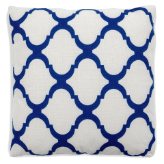 Čtvercový zahradní polštář MoodMe Bloom 45x45 cm s bílým podkladem a modrým geometrickým vzorem