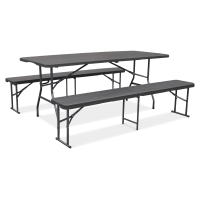 CATERING set stůl 180 cm + 2x lavice Grafitové dřevo - Bjørkka