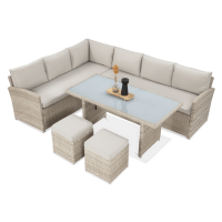 Technorattanová rohová pohovka SALO + PUFY béžová