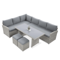 Technorattanová rohová pohovka SALO + PUFY Stone Grey