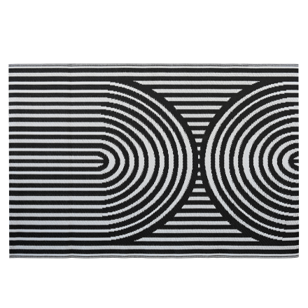 Terasa koberec MoodMe Black 180x270 cm s černobílým geometrickým vzorem z pruhů a soustředných půlkruhů