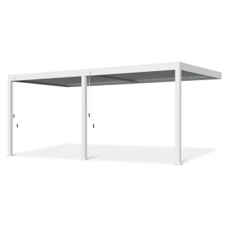 Bílá zahradní pergola ELEGANCE WALL 3x6 s nastavitelnou střechou na černém pozadí