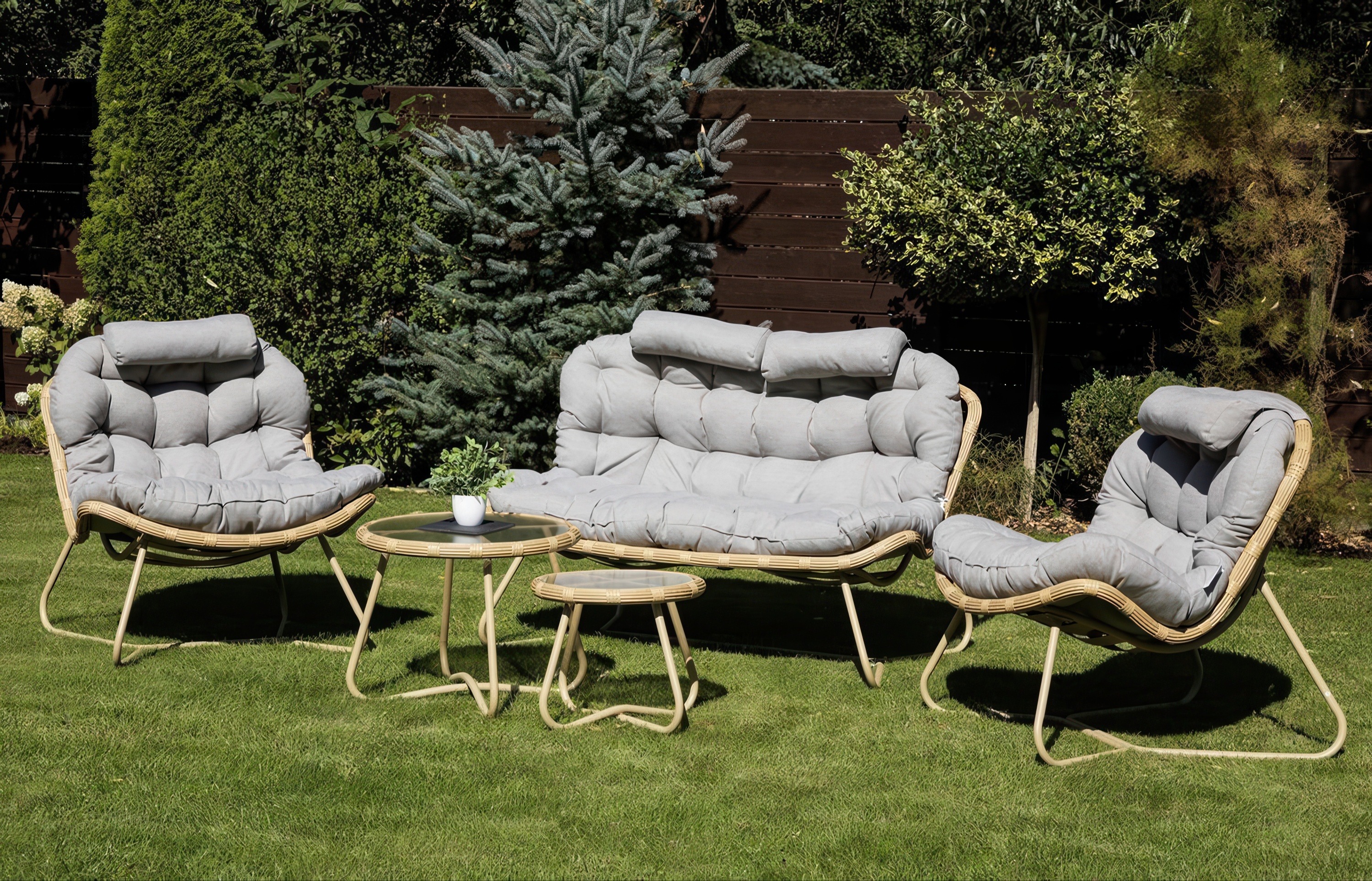 Sada zahradního nábytku RODOS CAFFE Natural/Light Grey - Focus Garden