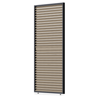 Lamellový panel s nastavitelnými lamelami Gutroof 1,2 m v dekoru Woodgrain s černým rámem v šikmém pohledu