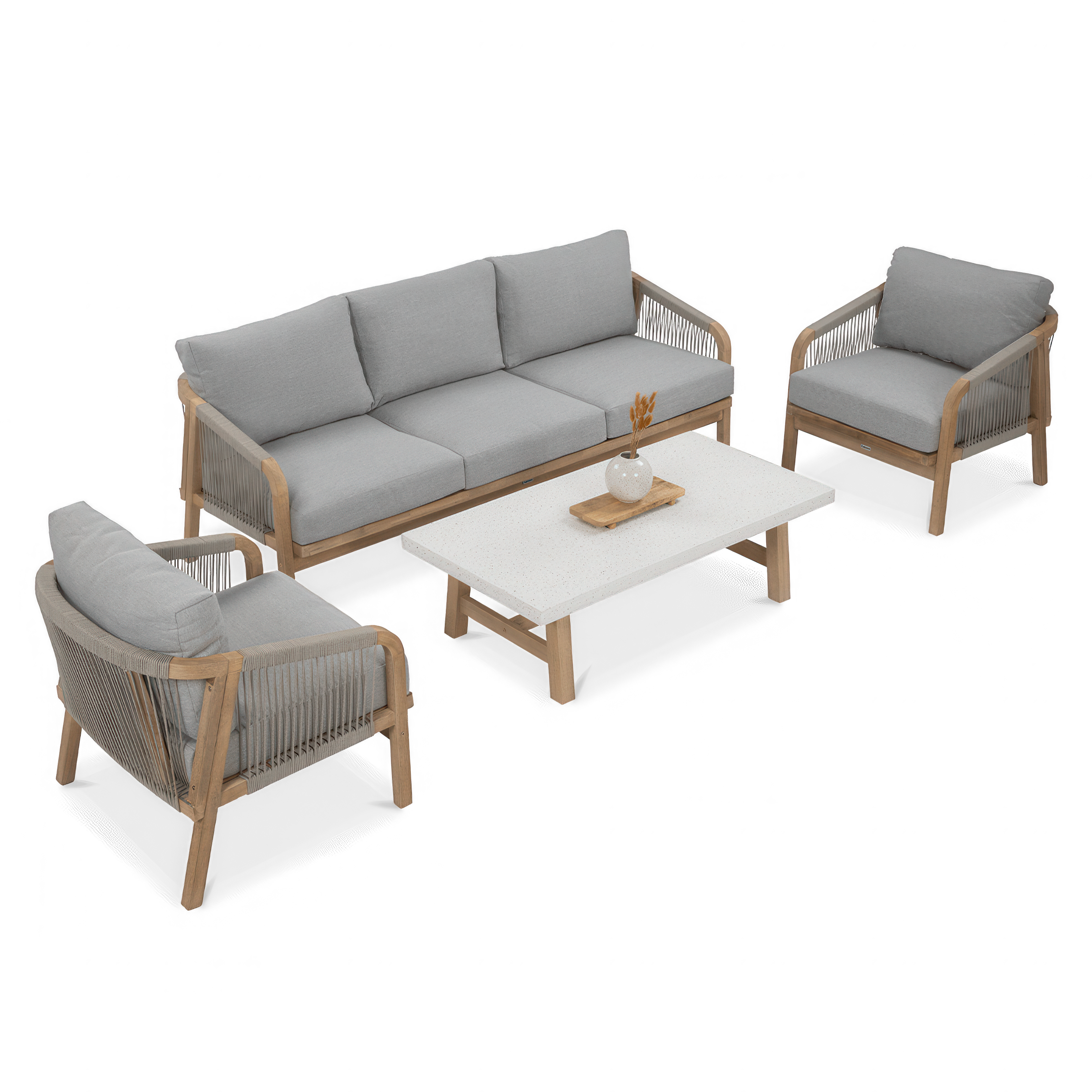 Drewniane szare meble ogrodowe jacob caffe na tarasie