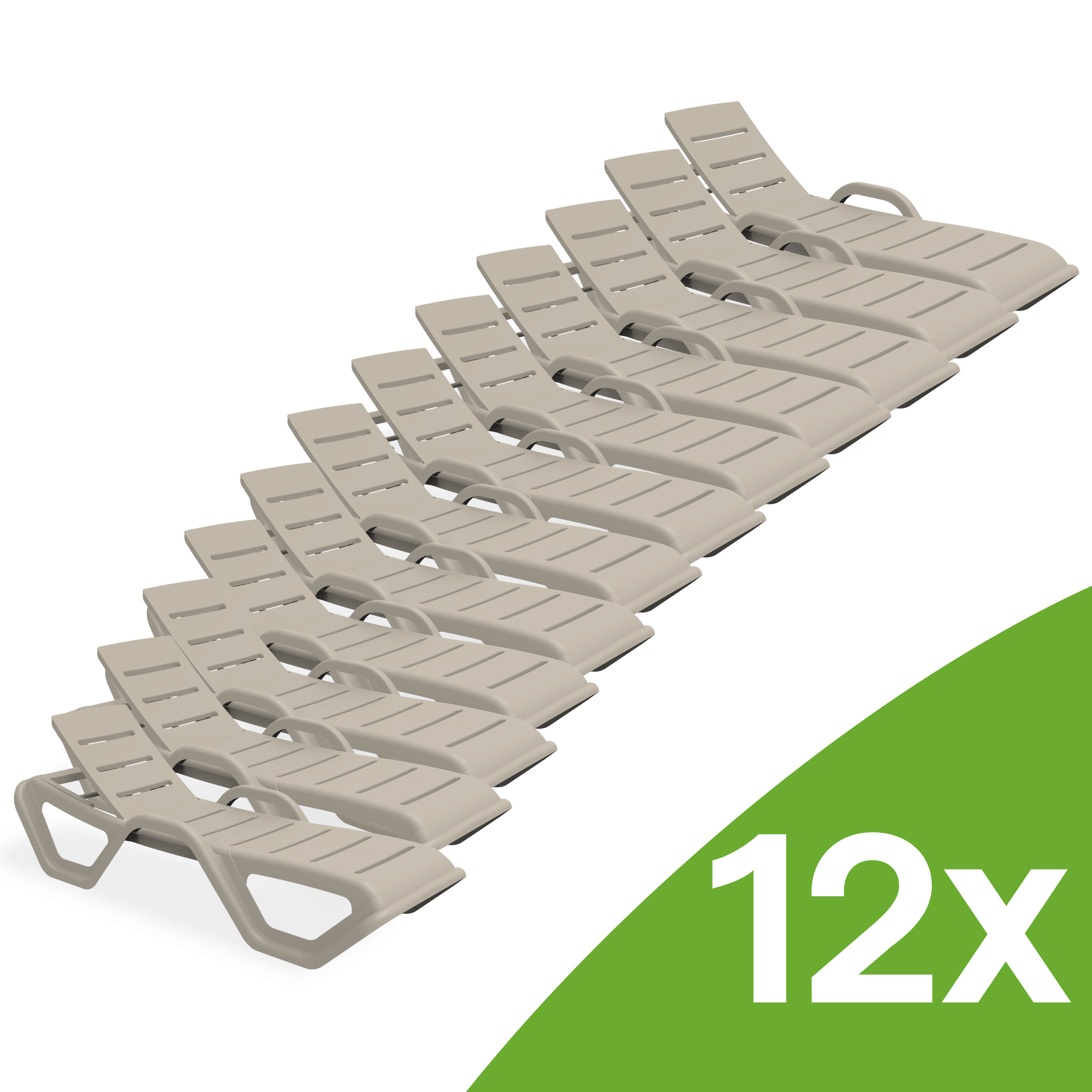 Sada 12 baz&eacute;nov&yacute;ch leh&aacute;tek MONOBLOCK Taupe New Bj&oslash;rkka v řadě za sebou na čern&eacute;m pozad&iacute; s grafick&yacute;m označen&iacute;m množstv&iacute; 12x