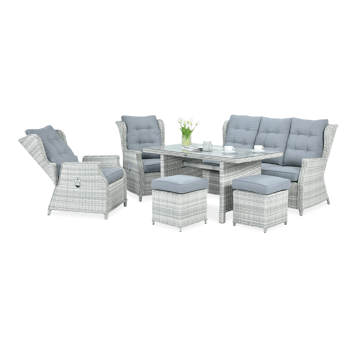 Technorattan nábytek BALTIMORE JÍDELNA + PUFY Bílá šedá