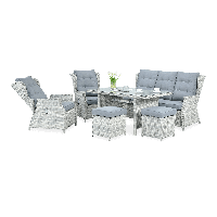 Technorattan nábytek BALTIMORE JÍDELNA + PUFY Bílá šedá