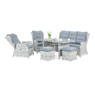 Technorattan nábytek BALTIMORE JÍDELNA + PUFY Bílá šedá