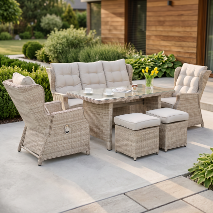 Meble technorattanowe BALTIMORE DINING + PUFY Beige